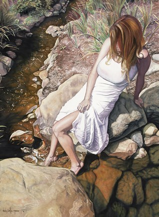 Framed Atlantic Stroll - Where Her Thoughts Flow Print