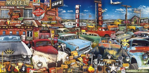 Framed Old Cars and Used Guitars Print