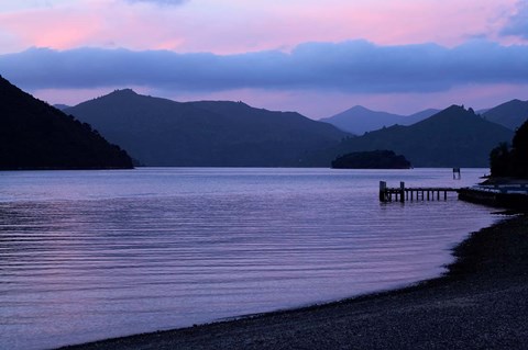 Framed Dusk on Picton Harbour, Marlborough Sounds, South Island, New Zealand Print