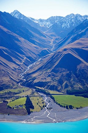 Framed Lake Pukaki and Whale Stream, Ben Ohau Range, South Island, New Zealand Print
