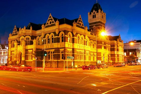 Framed Law Courts at night, Dunedin, South Island, New Zealand Print