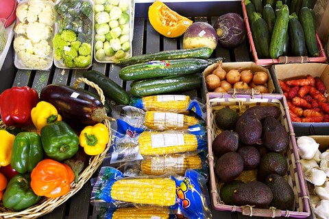 Framed Vegetable Stall, Cromwell, Central Otago, South Island, New Zealand Print