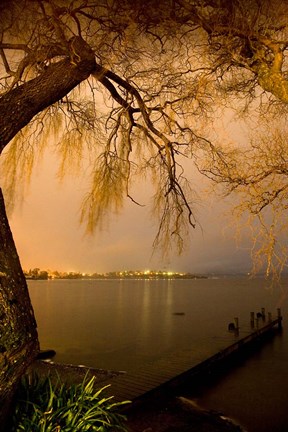 Framed City Lights across Lake Rotorua, Rotorua, Bay of Plenty, North Island, New Zealand Print