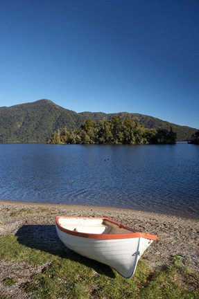 Framed Dinghy, Hans Bay, Lake Kaniere, South Island, New Zealand Print