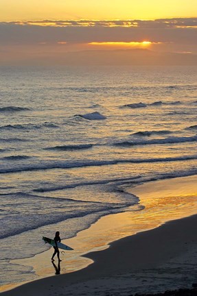 Framed Surfer at Blackhead Beach, South of Dunedin, South Island, New Zealand Print