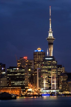 Framed City skyline at night, Auckland CBD, North Island, New Zealand Print