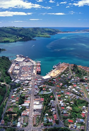 Framed Port Chalmers and Otago Harbor, Dunedin, New Zealand Print