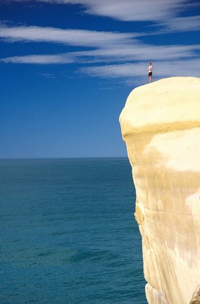 Framed Person on Cliff Top, Tunnel Beach, Dunedin, New Zealand Print