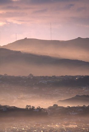 Framed Early Morning over Dunedin and Otago Peninsula, New Zealand Print