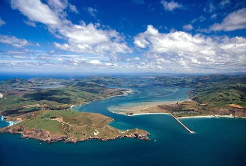 Framed Taiaroa Head, Otago Peninsula, Aramoana and Entrance to Otago Harbor, near Dunedin, New Zealand Print