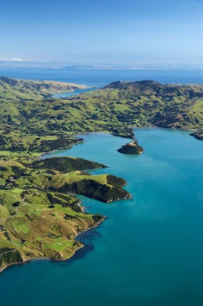 Framed Akaroa Harbor, Canterbury, South Island, New Zealand Print