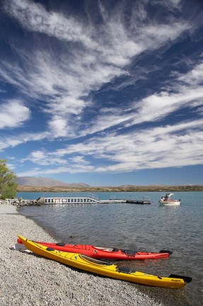 Framed Kayaks, Lake Ohau, Canterbury, South Island, New Zealand Print
