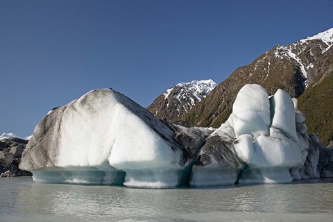 Framed Icebergs in Tasman Glacier Terminal Lake, Canterbury, South Island, New Zealand Print