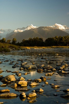 Framed New Zealand, Mt Tasman, Mt Cook, Clearwater River Print