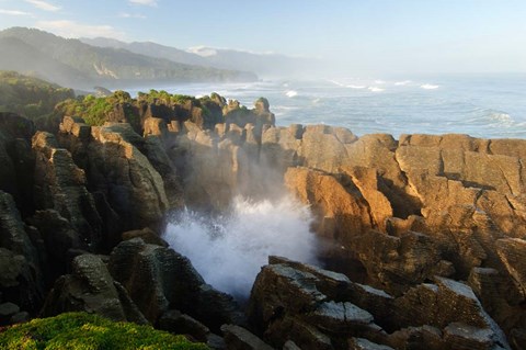 Framed New Zealand, Paparoa NP, Pankace Rocks blowhole Print
