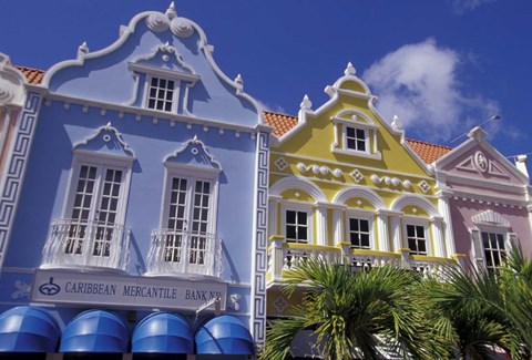 Framed Dutch Gabled Architecture, Oranjestad, Aruba, Caribbean Print