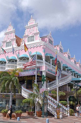 Framed Dutch Architecture of Oranjestad Shops, Aruba, Caribbean Print