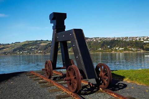 Framed Dog sculpture, Otago Boat Harbor Reserve, Dunedin, Otago, New Zealand Print