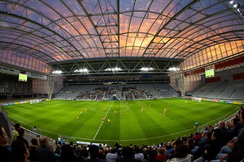 Framed Football game, Forsyth Barr Stadium, Dunedin, South Island, New Zealand - fisheye Print