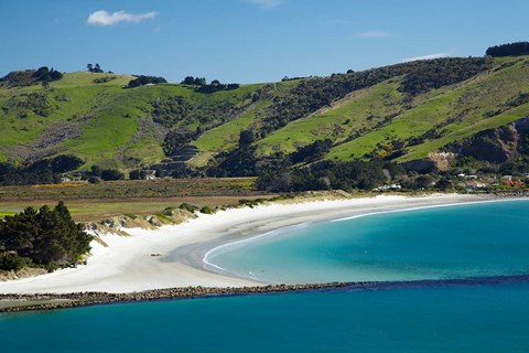 Framed Otago Harbor and Aramoana Beach, Dunedin, Otago, New Zealand Print