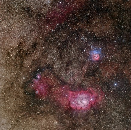 Framed Lagoon Nebula and Trifid Nebula in Sagittarius Print