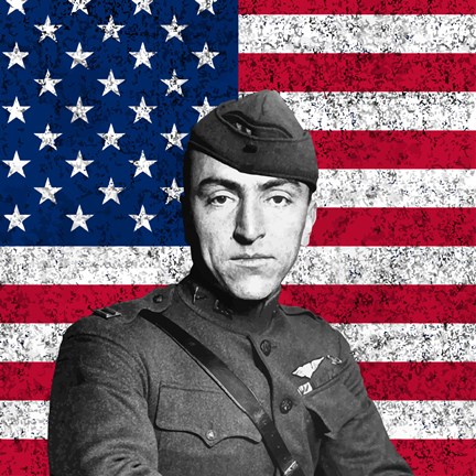 Framed Eddie Rickenbacker in front of the American flag Print