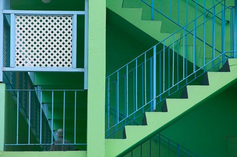 Framed Hotel Staircase (horizontal), Rockley Beach, Barbados Print