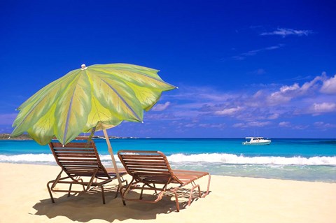 Framed Beach Umbrella, Abaco, Bamahas Print