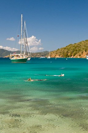 Framed Snorkelers in idyllic cove, Norman Island, BVI Print