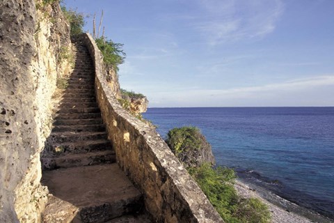 Framed 1,000 Steps Limestone Stairway in Cliff, Bonaire, Caribbean Print