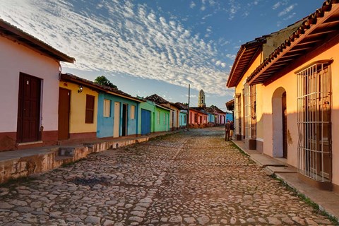 Framed Early morning view of streets in Trinidad, Cuba Print