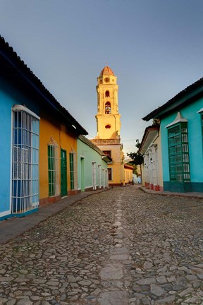 Framed Bell Tower, Plaza Mayor at sunrise, Trinidad, Cuba Print