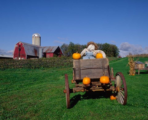 Framed Pumpkin Man and Farm, Vermont Print