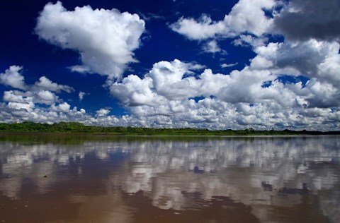 Framed South America, Peru, Amazon Cloud reflections on Amazon river Print