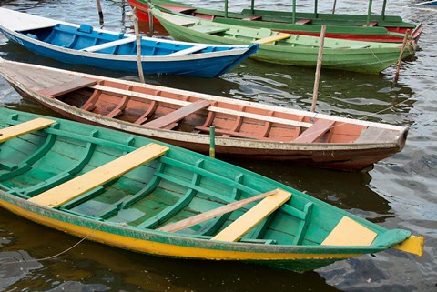 Framed Colorful local wooden fishing boats, Alter Do Chao, Amazon, Brazil Print