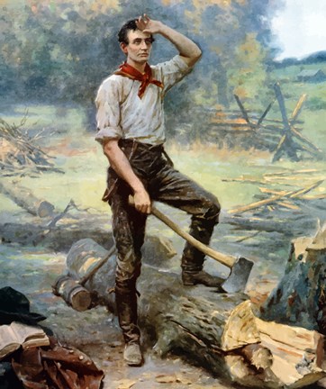 Framed Digitally restored Vector Painting of a Young Abraham Lincoln Chopping Wood Print