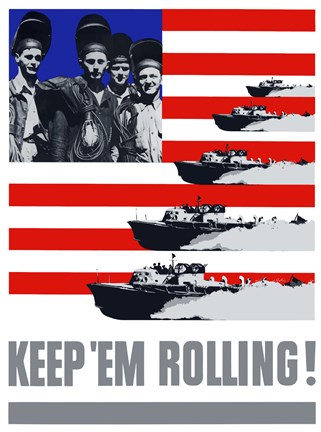 Framed Keep &#39;Em Rolling! - Ships Over Flag Print