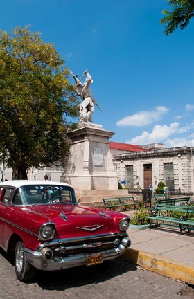 Framed 1957 Chevy car parked downtown, Mantanzas, Cuba Print