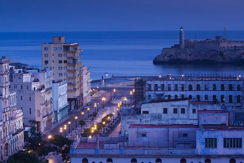 Framed Cuba, Havana, City view above Paseo de Marti, Dawn Print