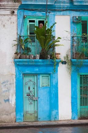 Framed Cuba, Havana, Havana Vieja, Blue building Print