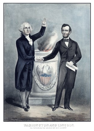 Framed President Washington and President Lincoln Shaking Hands Print