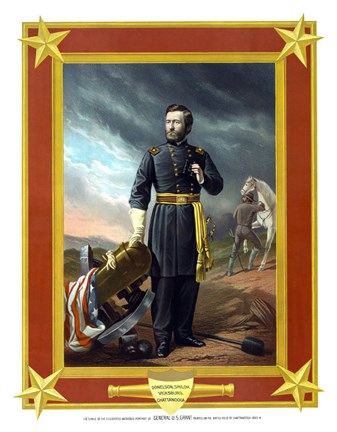 Framed General Ulysses S Grant with Cannon (color) Print