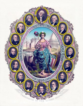 Framed Lady Liberty and the First Sixteen Presidents Print