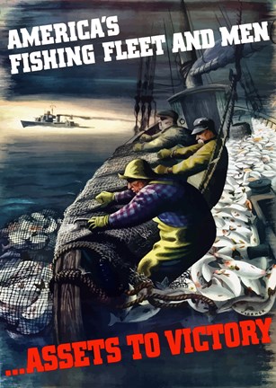 Framed America&#39;s Fishing Fleet and Men Print