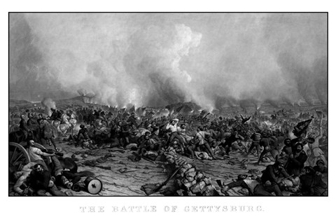Framed Battle of Gettysburg (digitally restored, black &amp; white) Print