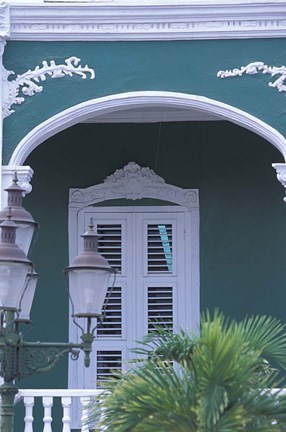 Framed Green Building and Detail, Willemstad, Curacao, Caribbean Print