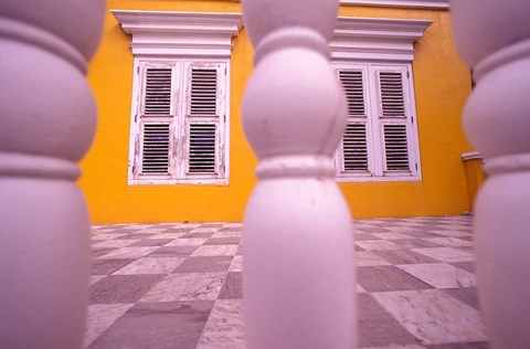 Framed Yellow Building and Detail, Willemstad, Curacao, Caribbean Print