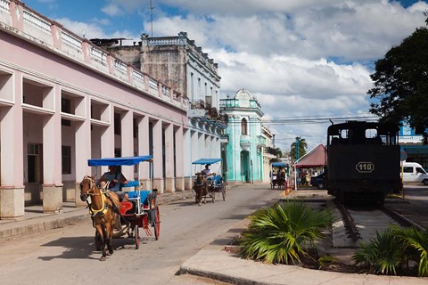 Framed Cuba, Matanzas Province, Colon, horse drawn taxi Print