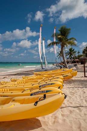 Framed Kayaks and sailboats, Bavaro, Higuey, Punta Cana, Dominican Republic Print