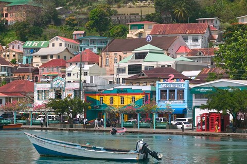 Framed Shops, Restaurants and Wharf Road, The Carenage, Grenada, Caribbean Print